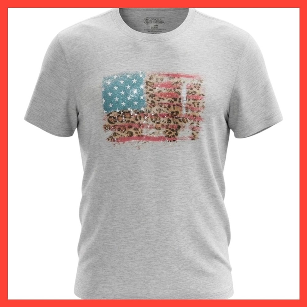 NWOT Pivotal Partners Mens Gray Leopard Print American Flag Graphic T-Shirt LG